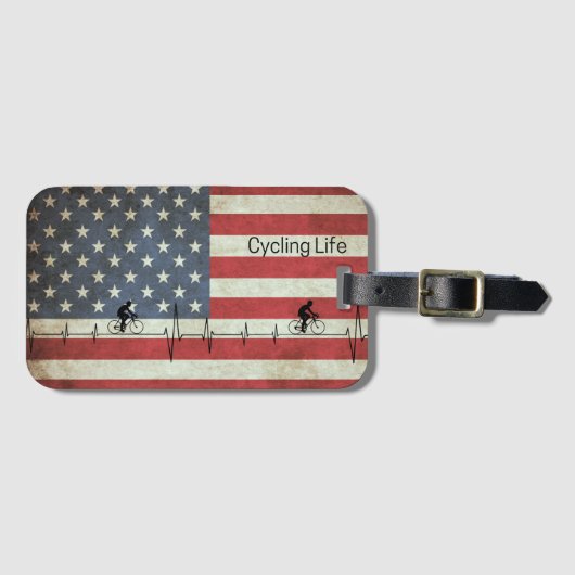 サイクリングライフ、星とストライプ ラゲッジタグ (正面横)