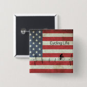 サイクリングライフ、星とストライプ 缶バッジ (正面&裏面)