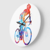 サイクリングロード自転車水絵画色' ラージ壁時計 (傾斜)