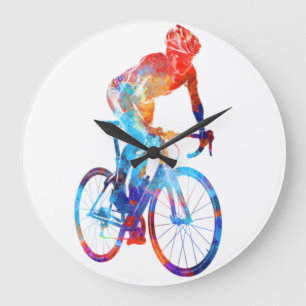 サイクリングロード自転車水絵画色' ラージ壁時計