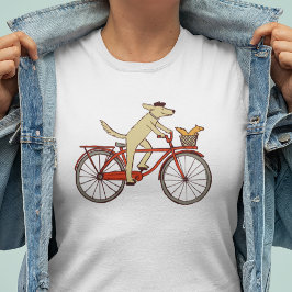 サイクリング犬とリスおもしろい動物アートお洒落 Tシャツ