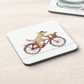 サイクリング犬とリスの友人 – おもしろい動物アート コースター (左側)
