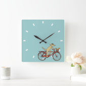 サイクリング犬とリスの友人 |おもしろい芸術 スクエア壁時計 (ホーム)