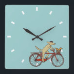 サイクリング犬とリスの友人 |おもしろい芸術 スクエア壁時計<br><div class="desc">赤い自転車に乗ってベレー帽をかぶった可愛い漫画の犬。赤リスは自転車のバスケットに乗って幸せだ。自宅またはオフィス用のおもしろいの壁時計。この保動物の芸術を表示しながら時間の追跡お洒落.オリジナルの芸術とイラストレーションを楽しんで誰にでもユニークおもしろいとギフトを作る。すべての大事な行事に素晴らしい贈り物を作る魅力的さらに多くのデザインのためにジェンのドードル世界を訪問。©ジェンイナシビリ</div>