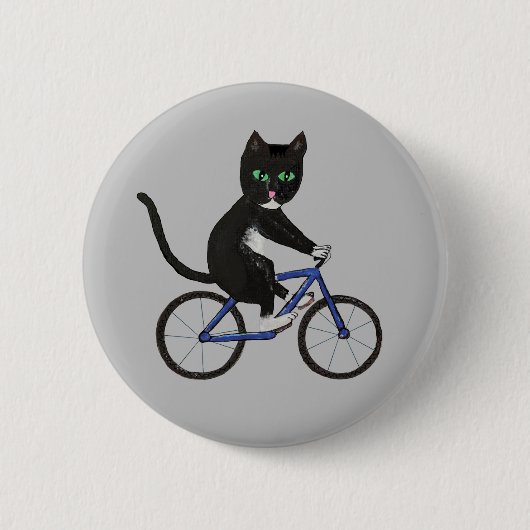 サイクリング猫バイクの黒猫と白猫 缶バッジ (正面)