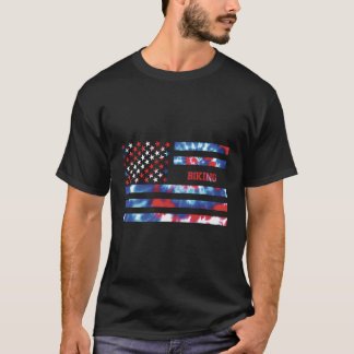 サイクリング絞り染め赤白青愛国的アメリカW Tシャツ