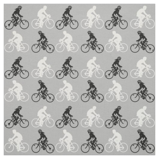 サイクリング自転車シルエットパターン白黒 ファブリック (見本)