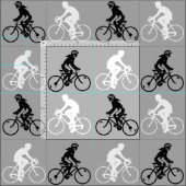 サイクリング自転車シルエットパターン白黒 ファブリック (タイル)