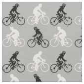 サイクリング自転車シルエットパターン白黒 ファブリック (クローズアップ)