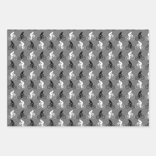 サイクリング自転車スポーティテーマピンクパープルグレー ラッピングペーパーシート (正面3)
