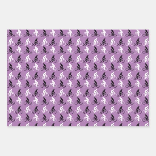 サイクリング自転車スポーティテーマピンクパープルグレー ラッピングペーパーシート (正面2)