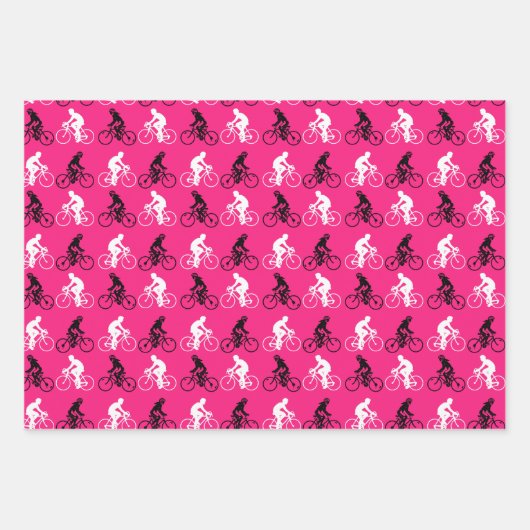 サイクリング自転車スポーティテーマピンクパープルグレー ラッピングペーパーシート (正面)