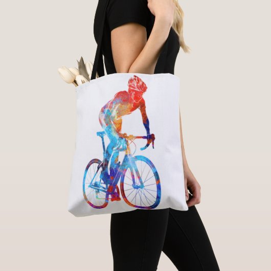 サイクリング道路自転車水絵画色 トートバッグ (クローズアップ)