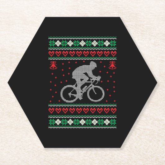 サイクリング醜いクリスマスセーター ペーパーコースター (正面)