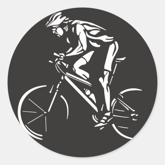 サイクリング 自転車 逆さ シルエット ラウンドシール (正面)