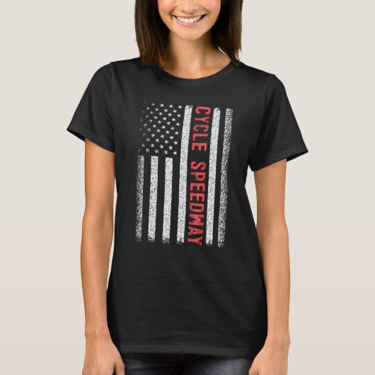 サイクルスピードウェイアメリカ国旗7月4日 Tシャツ (正面)