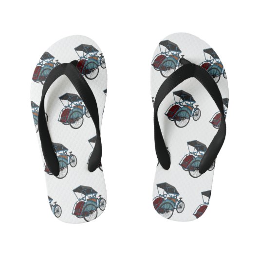 サイクルリクショーの漫画イラストレーション キッズビーチサンダル (フットベッド)