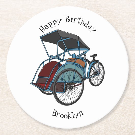 サイクルリクショーの漫画イラストレーション ラウンドペーパーコースター (正面)