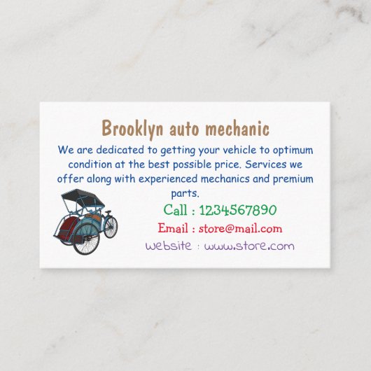 サイクルリクショーの漫画イラストレーション 名刺 (正面)