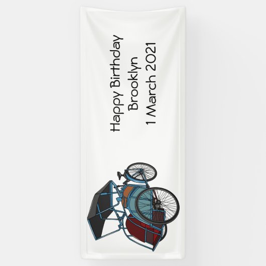 サイクルリクショーの漫画イラストレーション 横断幕 (縦)