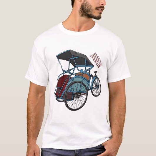 サイクルリクショーの漫画イラストレーション Tシャツ (正面)