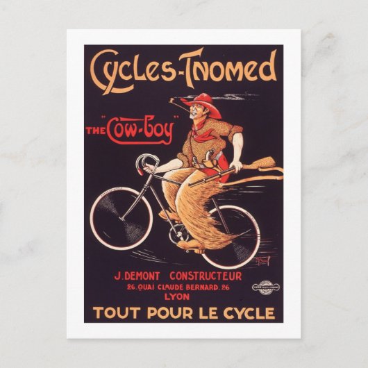 サイクルTnomed「ザ・カウボーイ」ヴィンテージフランスのバイク広告 ポストカード (正面)