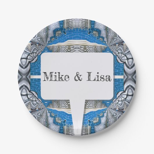 サイケデリックおもしろいフラクタルパターンと文字 ペーパープレート (正面)