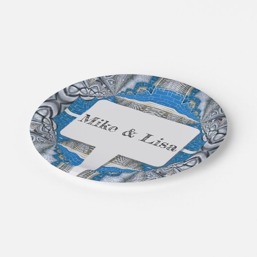 サイケデリックおもしろいフラクタルパターンと文字 ペーパープレート (アングル)