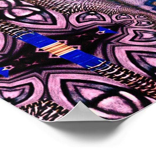 サイケデリックおもしろいフラクタルパターンと文字 ポスター (角)