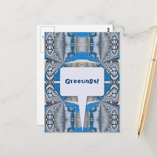 サイケデリックおもしろいフラクタルパターンと文字 ポストカード (正面/裏面インサイチュ)