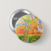 サイケデリックでカラフルな木のデザインのバッジ 缶バッジ (正面&裏面)