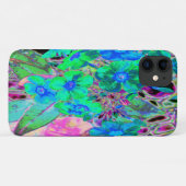 サイケデリックでトリッピーなライムグリーンと青い花々 Case-Mate iPhoneケース (裏面(横))