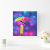 サイケデリックなきのこ スクエア壁時計 (ホーム)