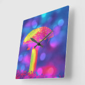 サイケデリックなきのこ スクエア壁時計 (傾斜)