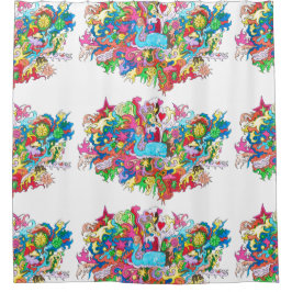 サイケデリックなクジラ シャワーカーテン