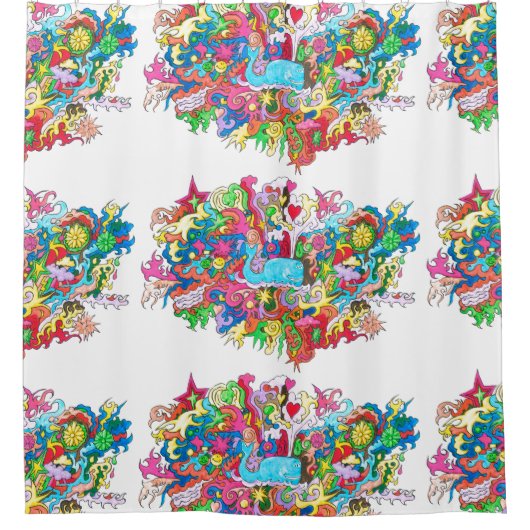 サイケデリックなクジラ シャワーカーテン (正面)