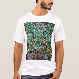 サイケデリックなグリーンマン Tシャツ