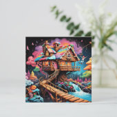 サイケデリックなジンジャーブレッドの木の家クリスマス シーズンカード (スタンド正面)