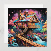 サイケデリックなジンジャーブレッドツリーハウスのクリスマス シーズンカード (正面/裏面)