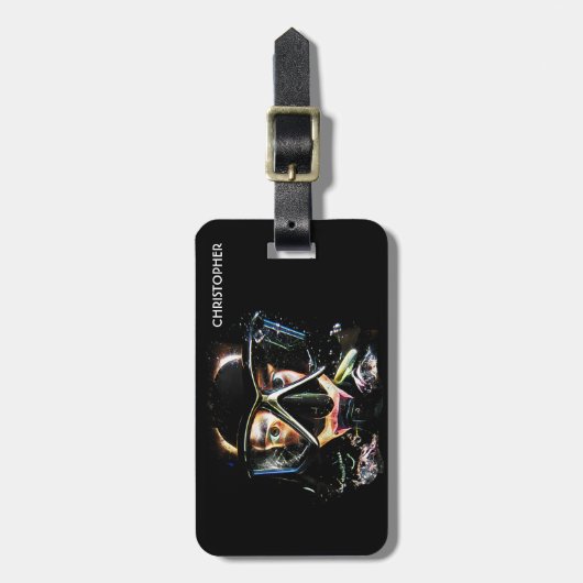 サイケデリックなスキューバダイビングのダイバーの潜水服のマスク ラゲッジタグ (正面縦)