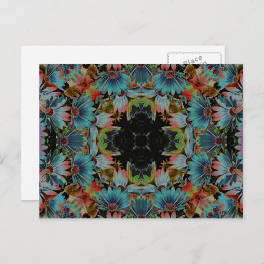 サイケデリックなデイジーの万華鏡のように千変万化するパターンの芸術の花Postca ポストカード (正面/裏面)