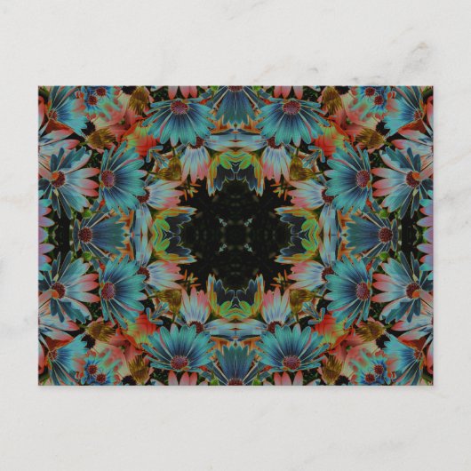 サイケデリックなデイジーの万華鏡のように千変万化するパターンの芸術の花Postca ポストカード (正面)