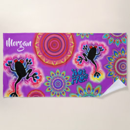 サイケデリックなビーチタオルの熱いカエルの波の紫色 ビーチタオル