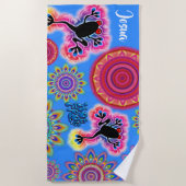 サイケデリックなビーチタオルの熱いカエルの波の青 ビーチタオル (正面)