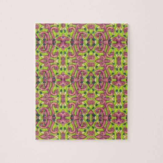 サイケデリックなピンクのフラミンゴのパズルの鏡像 ジグソーパズル (縦)