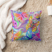 サイケデリックなピンクの蝶 クッション (ブランケット)