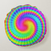サイケデリックなレトロの絞り染めのヒッピー ラウンドクッション (裏面)