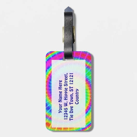 サイケデリックなレトロの絞り染めのヒッピー ラゲッジタグ (裏面縦)