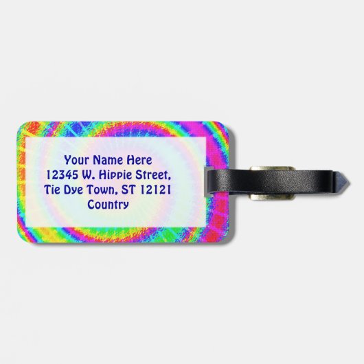 サイケデリックなレトロの絞り染めのヒッピー ラゲッジタグ (裏面横)