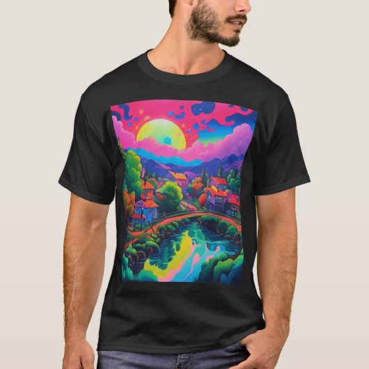 サイケデリックな日本の風景アート Tシャツ (正面)